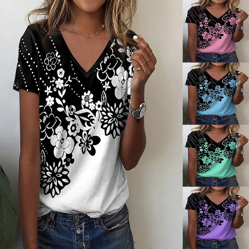 

New Fashion Women T-shirt with Floral Print Graphic 3D Printed Short Sleeve Summer T-shirt Oversized Polyester Fiber Clothing