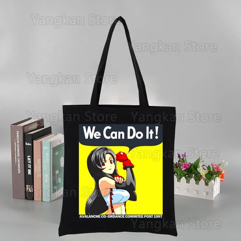

Final Fantasy 7 FF7 Tote Casual Shoulder Bag Reusable Shopping Bags Black Handbags Hot Selling Fashion Handbag Canvas Bag