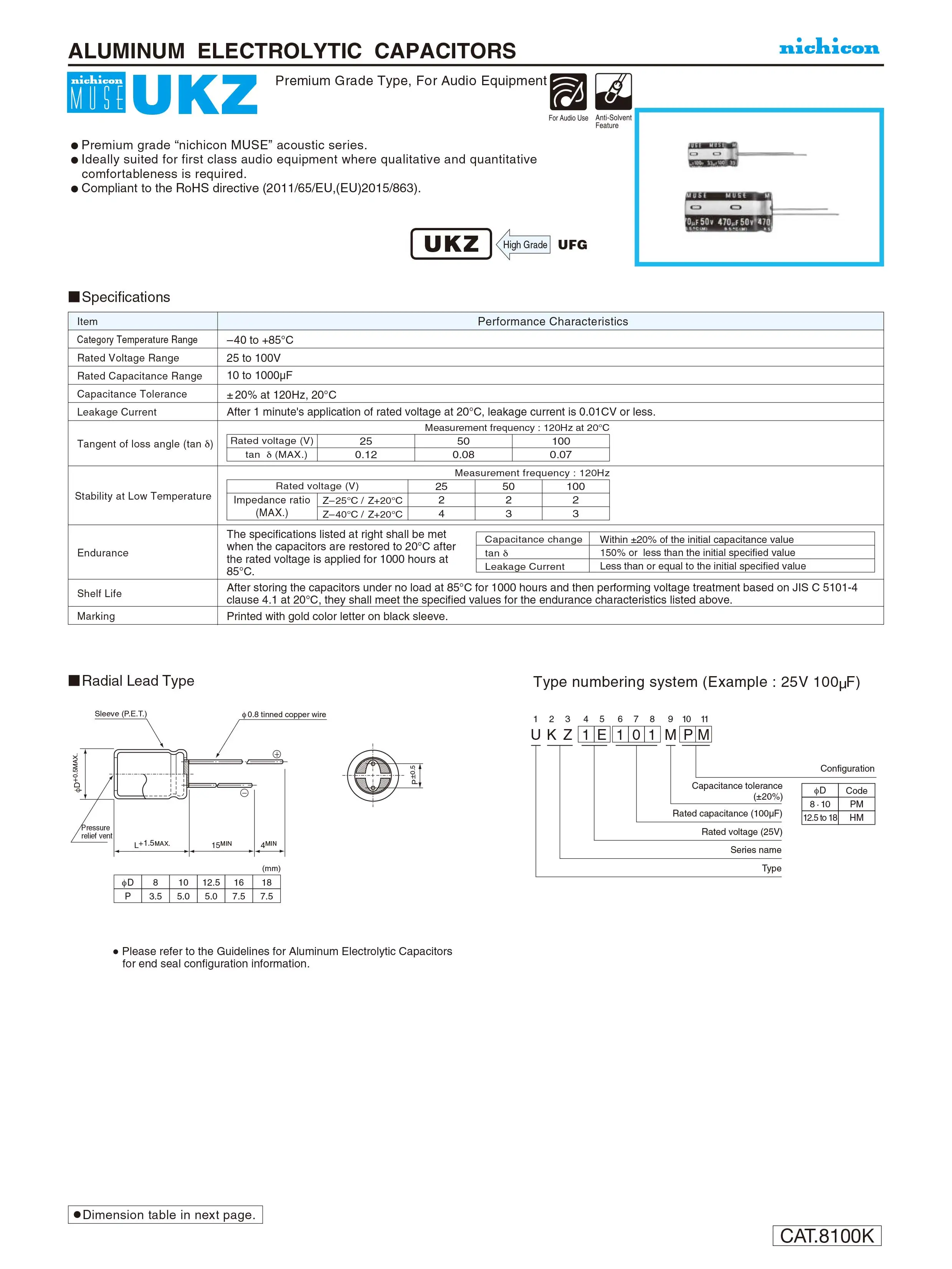 10 stücke Neue Nichicon MUSE KZ Serie Hallo-fi Audio Kondensator 10UF 22UF 33UF 47UF 100UF 220UF 470UF 100 0UF 25V 50V 100V Kupfer Füße – Detail 4