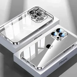 Luxury Plating Transparent Phone Case for IPhone 16 15 14 13 12 11 Pro Max 16 15 Plus Mini XS XR X Lens Film Protection Cover