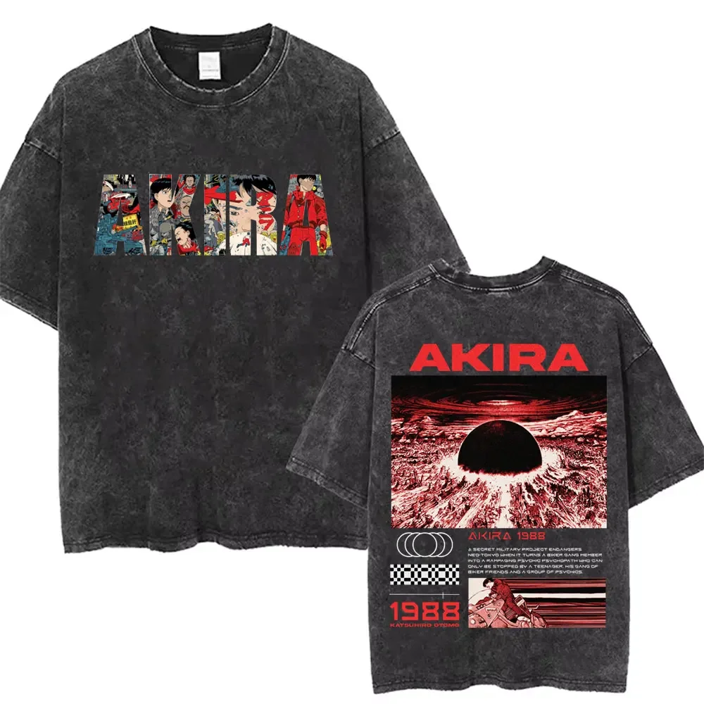 

Washed Vintage Anime Akira Double Sided Print T Shirt Science Fiction Cartoon Movie Shotaro Kaneda Tshirt Men Manga Fashion Tees