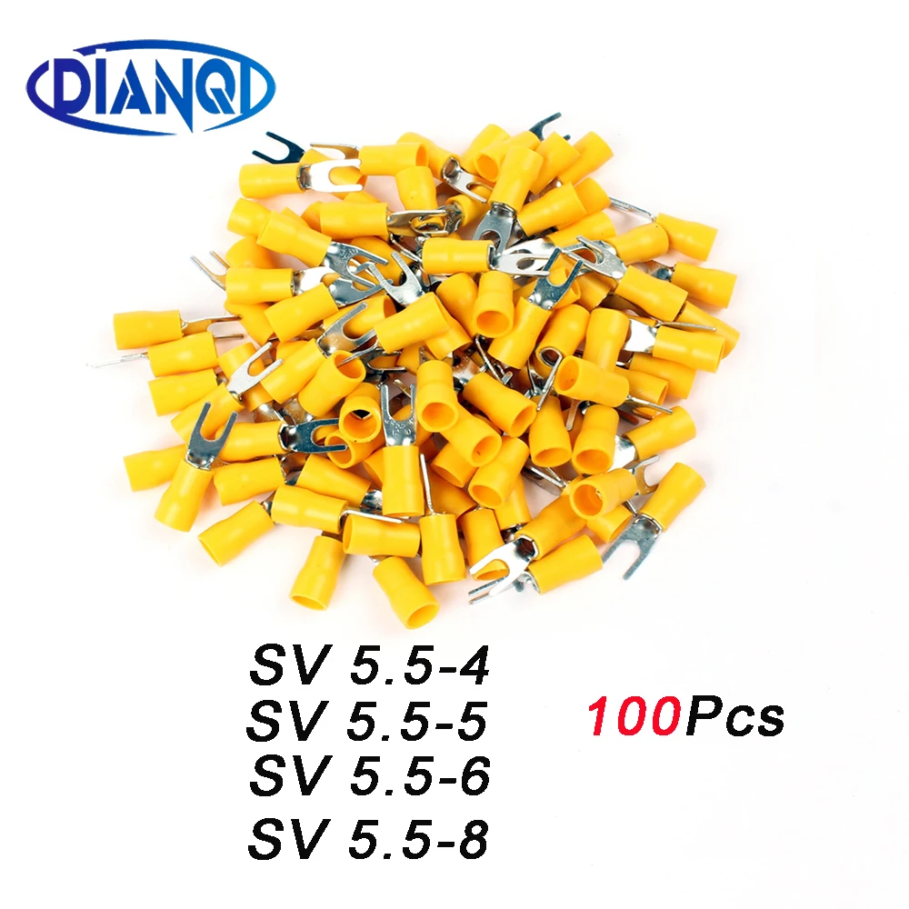 SV5.5-4/5/6/8 Yellow fork Furcate Pre-insulating Terminal Type Cold pressed terminals Cable Connector Wire Connector 100PCS/Pack