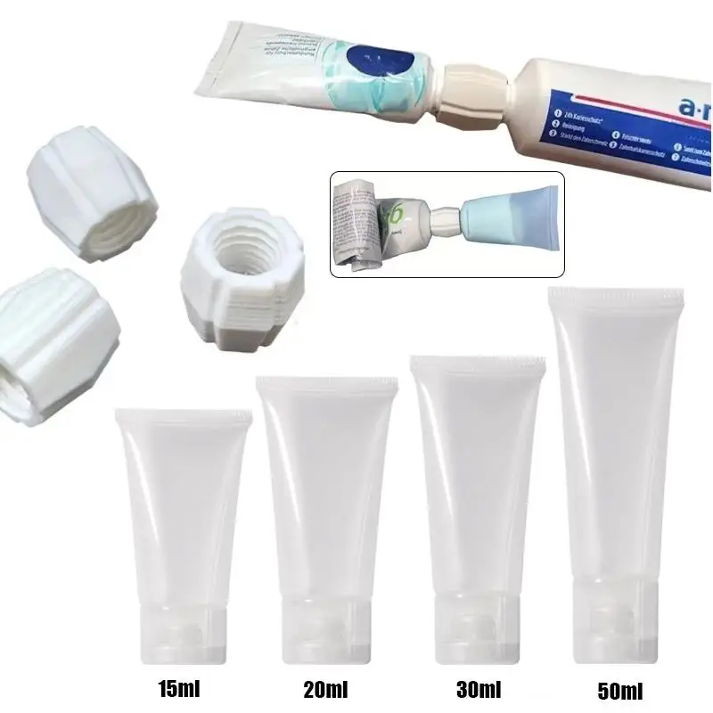 Leakproof Travel Bottles 3Pcs Set with Toothpaste Squeezer Adapters No-Spill Refillable Tube Rollers for Vacation Holiday Use