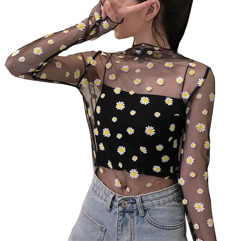 Femmes Sexy dentelle eer Long Sve T-shirts mince Mes t-shirt hauts Faionable automne Collection autre matériel 00%