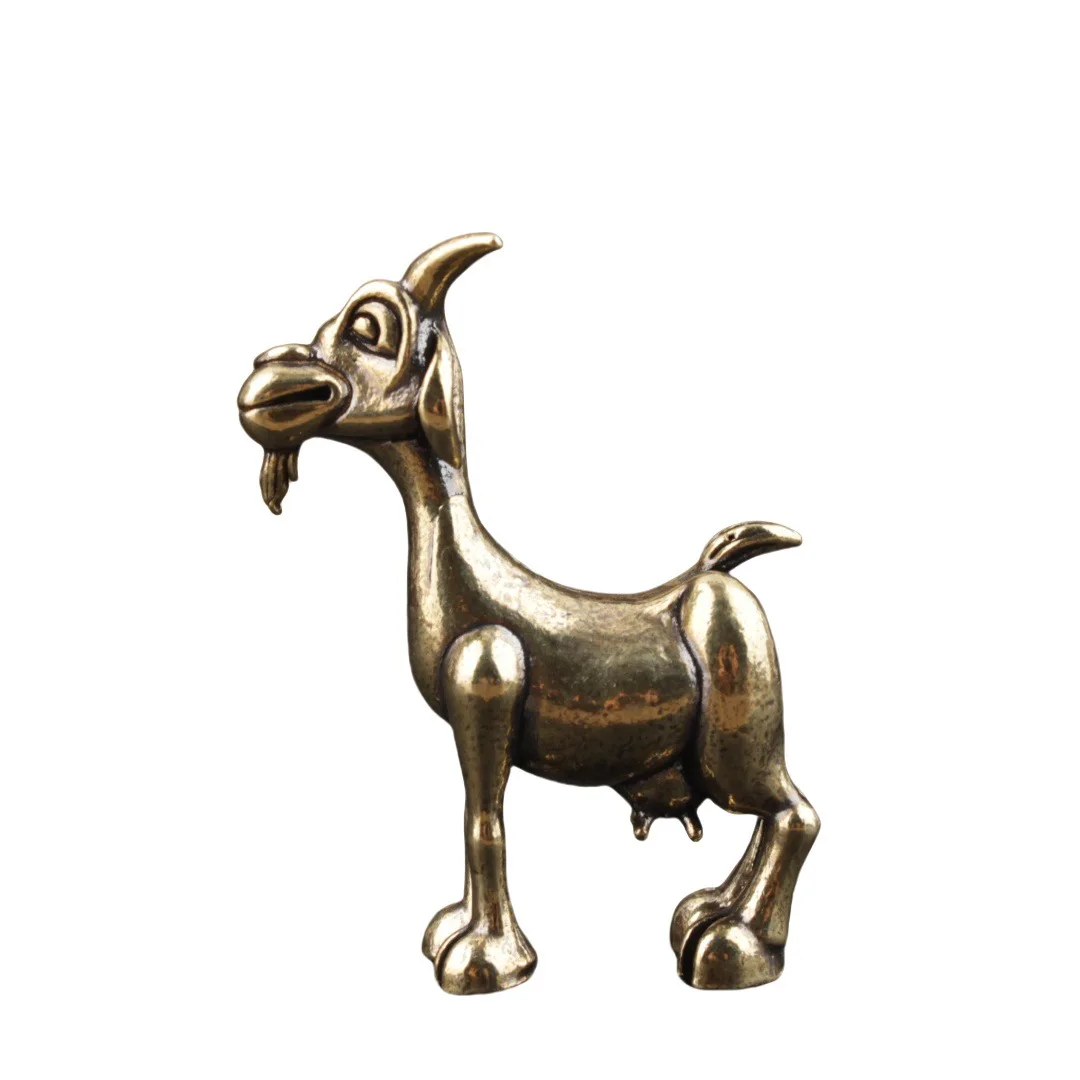 تمثال الماعز النحاسي العتيق - منحوتة حيوانات عتيقة معقدة للحيوانات الأليفة لديكور المنزل والمكتب، مثالية لهواة الجمع، وغرفة المعيشة