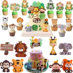 Jungle Animals Birthday Cake Toppers Lion Tiger Giraffe Safari Party Cupcake Toppers Baby Shower Zoo Wild Animal Party Supplies