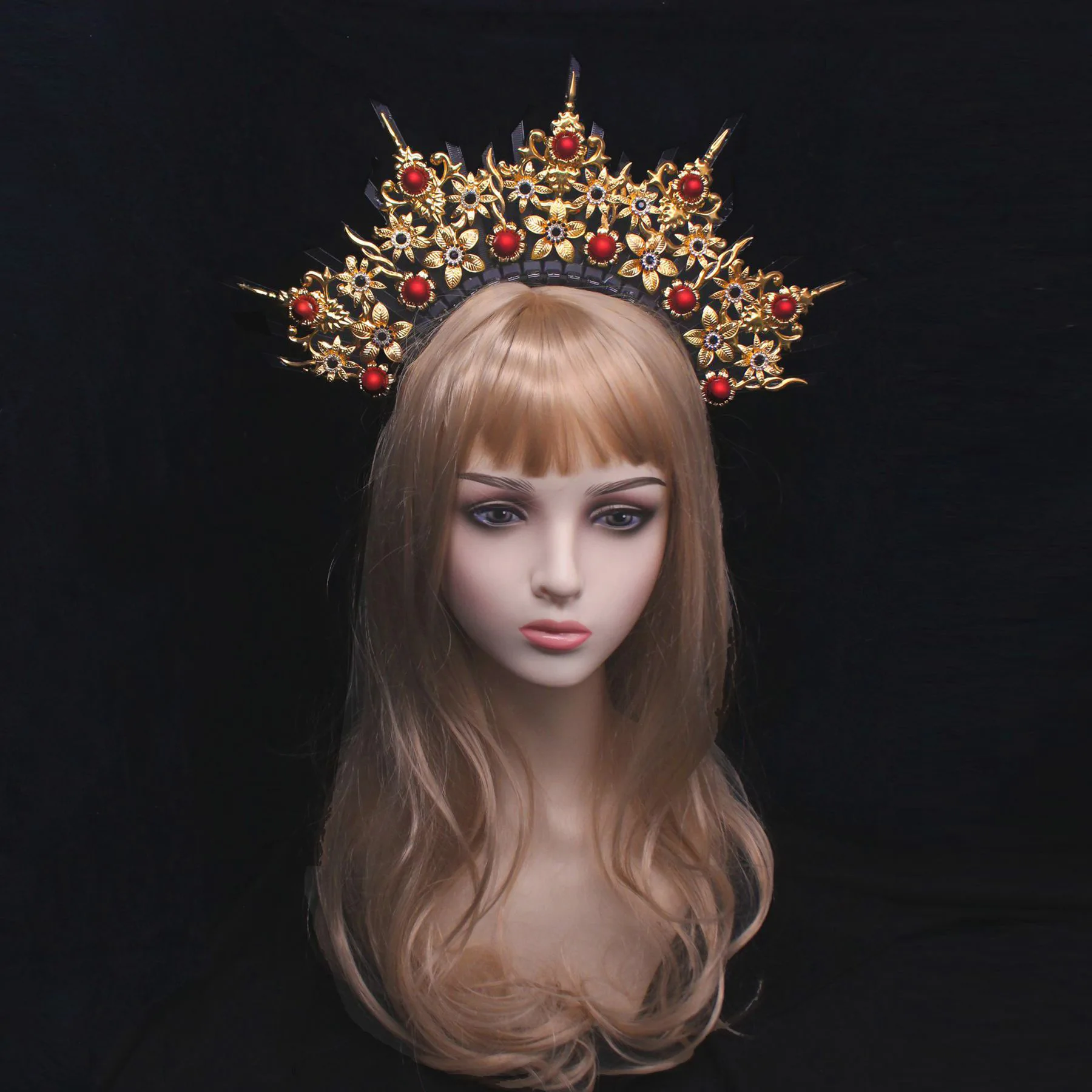 Gold halo crown  Flower crown  Wedding headpiece Bridal crown Burning man Festival headband Photoshoot for Women Girls