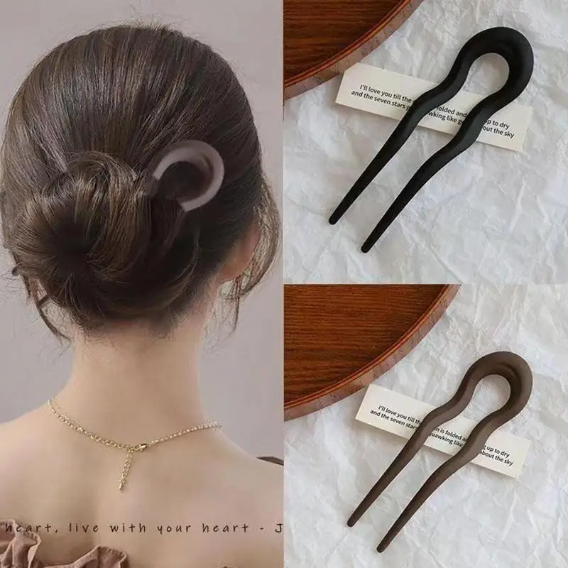 French Twist Hair Stick Hair Clip Acetate Wavy U-Shaped Hairpin Vintage Tortoise ShellWomen Hair Bun Pin Headwear Accessories