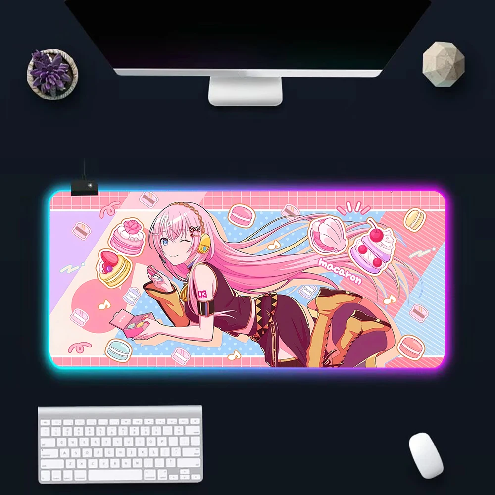 Cute Anime Maiden Project Sekai  RGB Pc Gamer Keyboard Mouse Pad Mousepad LED Glowing Mouse Mats Rubber Gaming Computer Mausepad