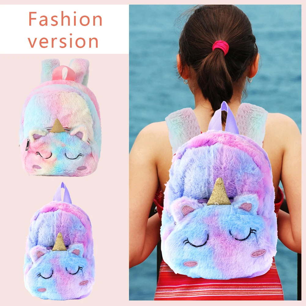 Cartoon Unicorn Plush Kids Backpack Kawaii Girls Small Backpack Fashion Gradient Color Casual Simple Portable Children Back Pack
