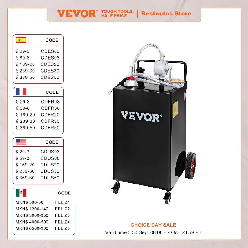 VEVOR 35Gal Fuel Caddy Gas Storage Tank on 4 Wheels with Manuel Transfer Pump Gasoline Diesel Fuel Container for Cars Boat