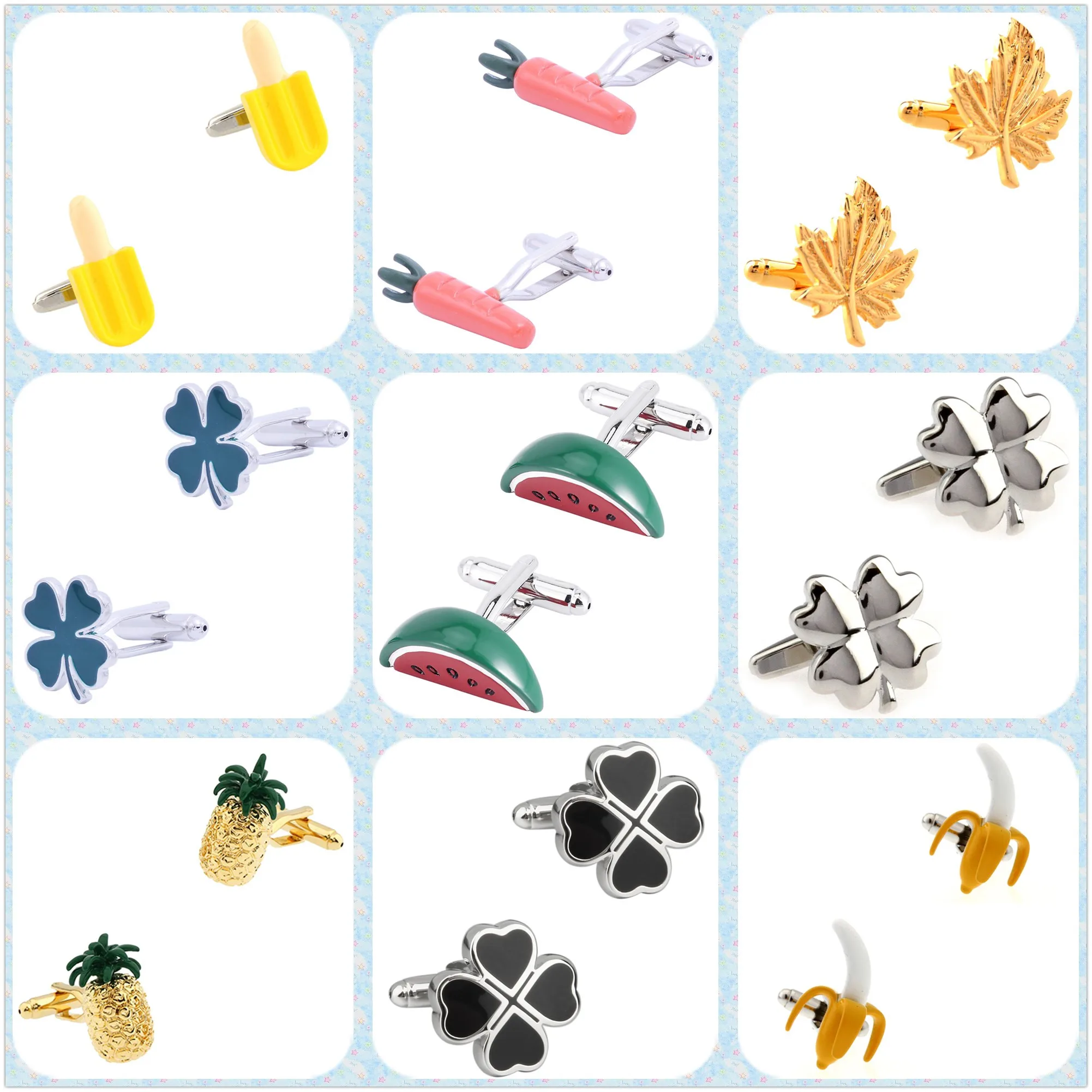 

TZG Fashion Leaf Cufflinks Men Fruit Cuff Links For French Shirts (10 Pairs / Lot)