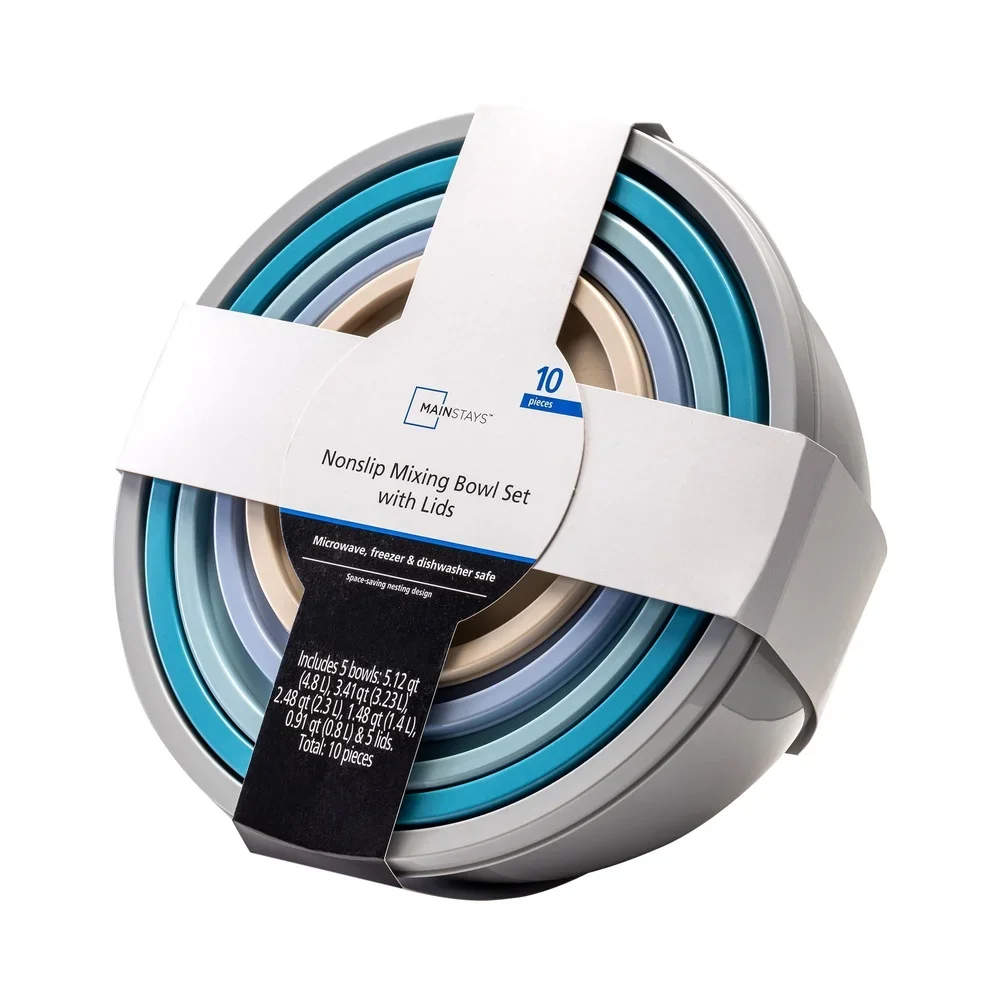 مجموعة أوعية خلط بلاستيكية متنوعة غير قابلة للانزلاق مع أغطية 10 قطع) #1