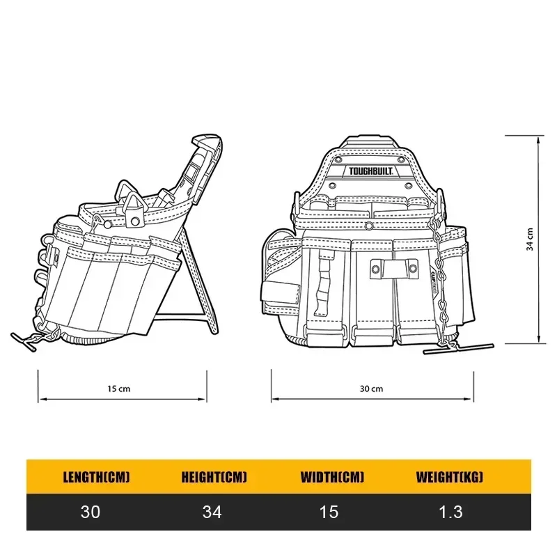 Imagem -02 - Toughbuilt Tb-ct104 Mestre Eletricista Bolsa Alça de Ombro Pacote de Cintura Organizador Resistente Bolsa Bolsa Ferramenta Acessórios
