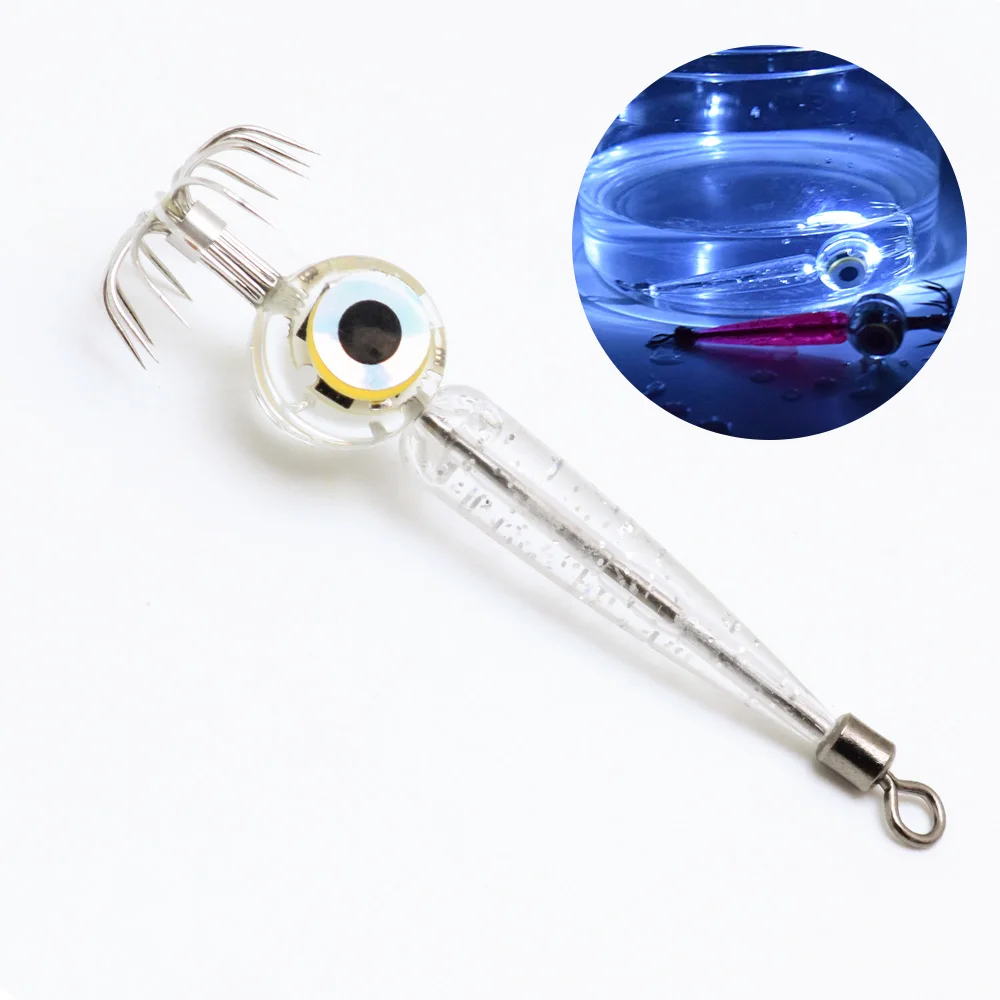 1 unidad de anzuelo luminoso de calamar, anzuelo de pulpo para pesca en el mar, luz de pesca submarina con flash LED con accesorios de gancho para paraguas - imagen 3