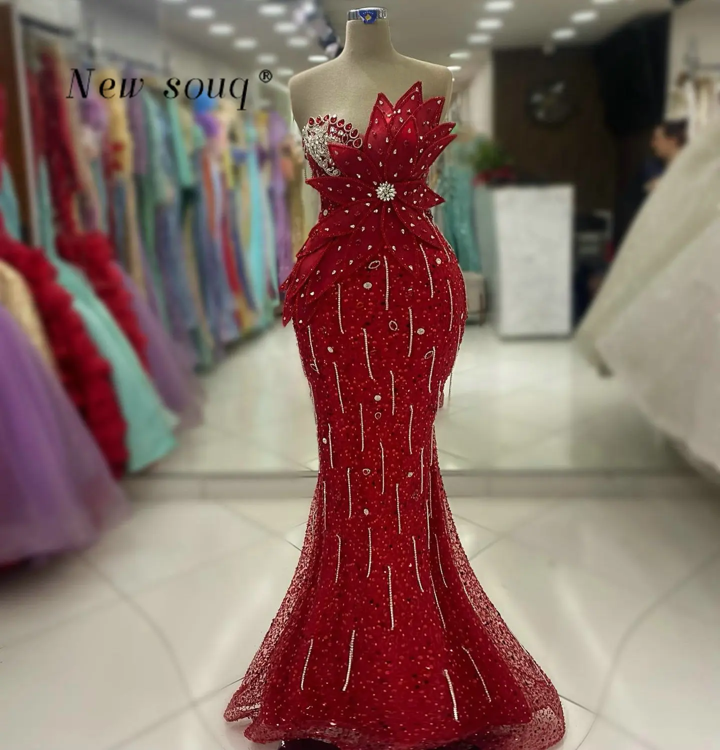 

Красные длинные платья русалки для выпускного вечера по индивидуальному заказу блестящие 3D кристаллы с бисером без рукавов вечерние свадебные вечерние платья