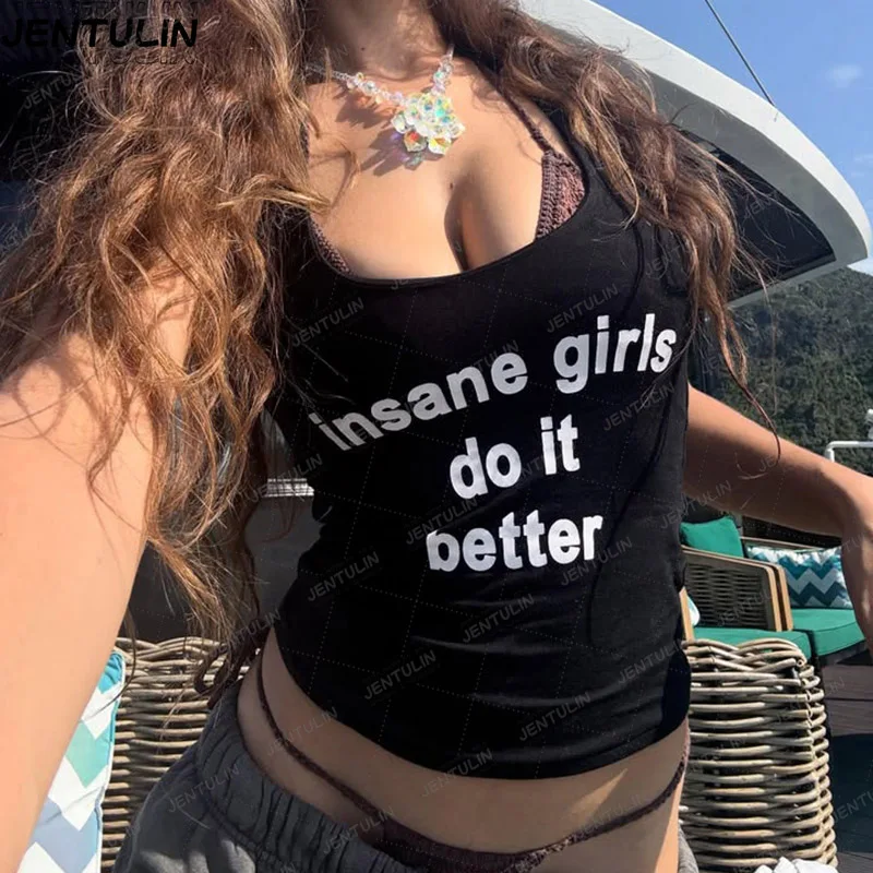 Aesthetic Retro Women's Streetwear Tank Top insane girls do it better Letter Print Cute Crop Tops Y2k Clothes Fashion Baby Tee