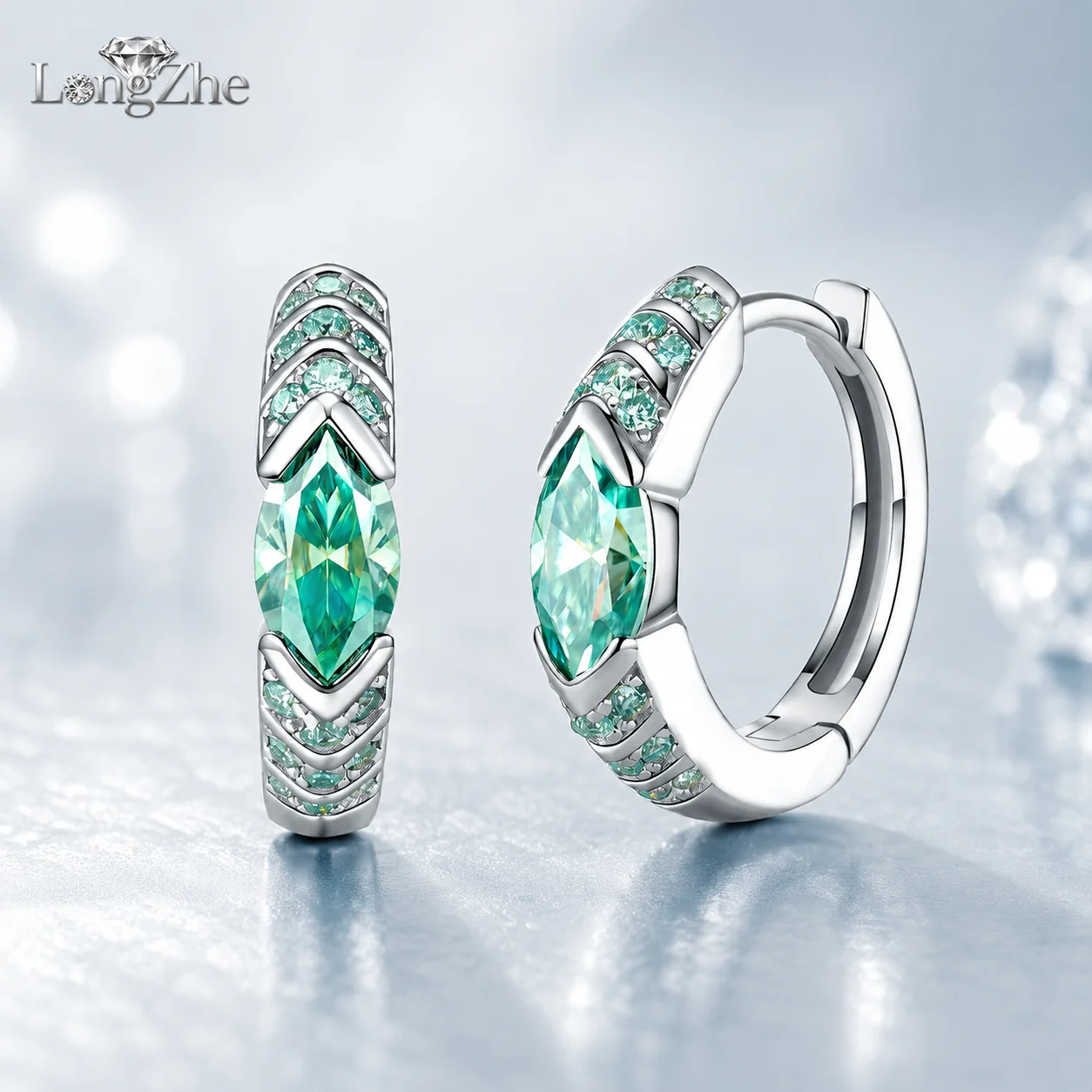 S925 Sterling Silver Moissanite Blue Topaz Hoop Earrings for Women Aqua Blue Gemstone D Color VVS1 GRA Certified Jewelry