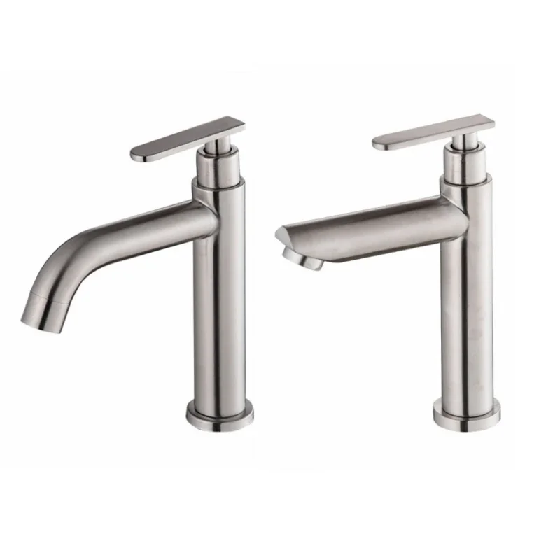 Stainless Steel Single Cold Water Tap Quickly Open Type Bathroom Basin Faucet Deck Mount Rust And Corrosion Resistance Sink Tap