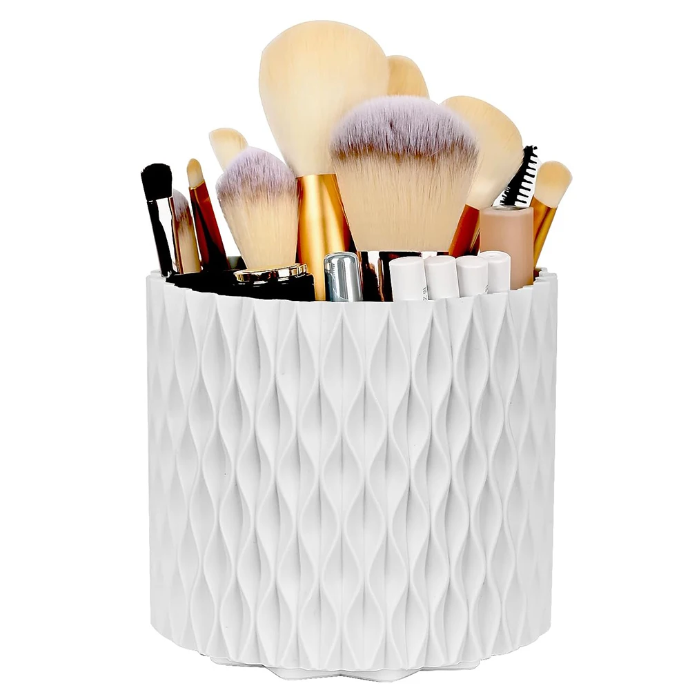 360 Rotating Makeup Organizer Desktop Cosmetic Storage Box Multi-Functional Makeup Brushes Pen Holder for Bathroom Vanity Office