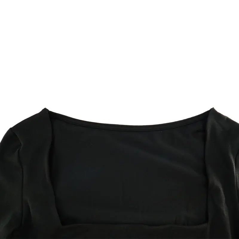 Herbst Neu Damen T-Shirt Streetwear Mode Langarm Lässig Schmal Vielseitig Damen T-Shirt Einfarbig Sexy Tiefer Ausschnitt Oberteile Kleidung – Detail 21