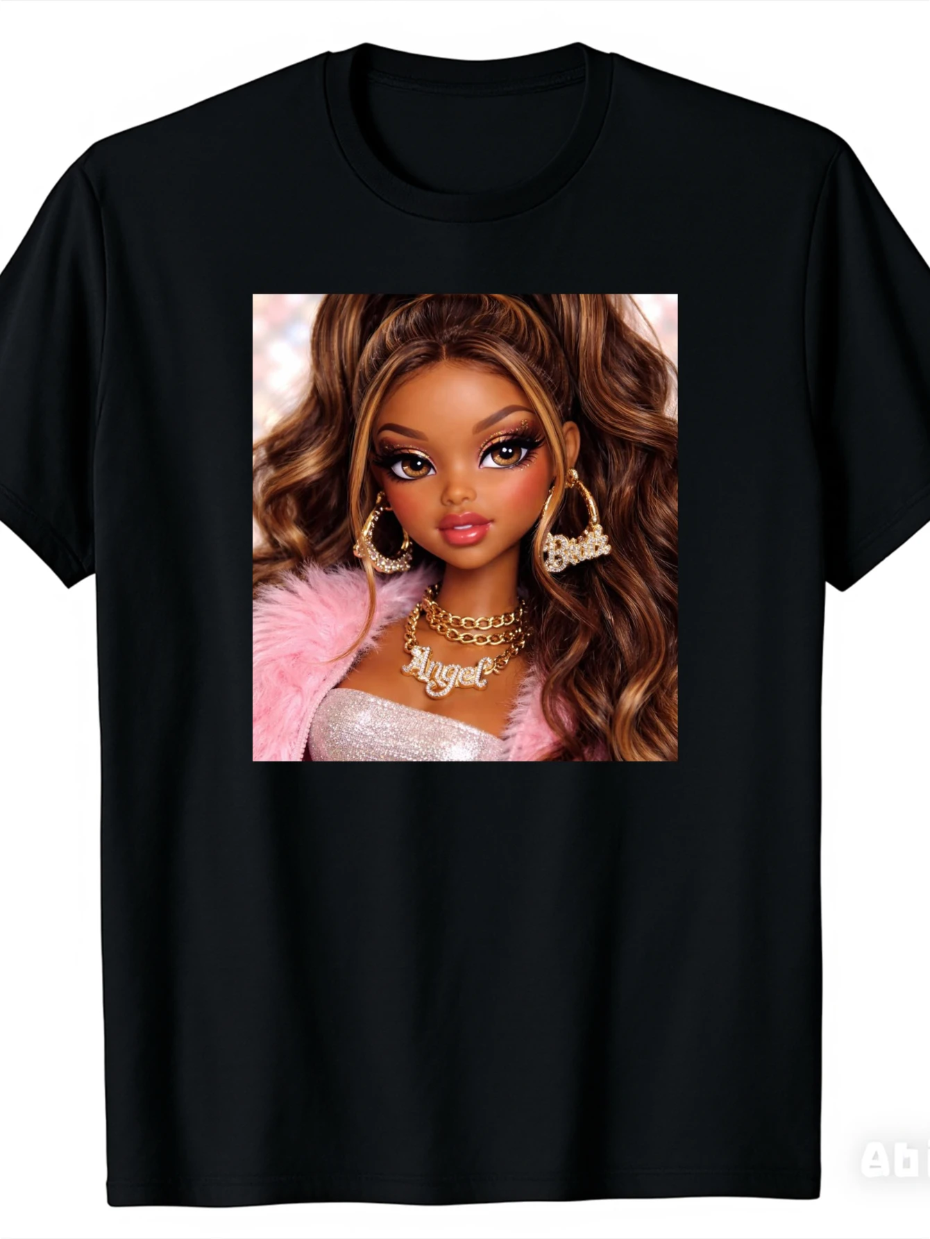 Humorous Black T-Shirt Featuring an Angel Doll Design And Text, Perfect As a Party Gift, Made From, Stylish And Adaptable for Holidays, Plus Size