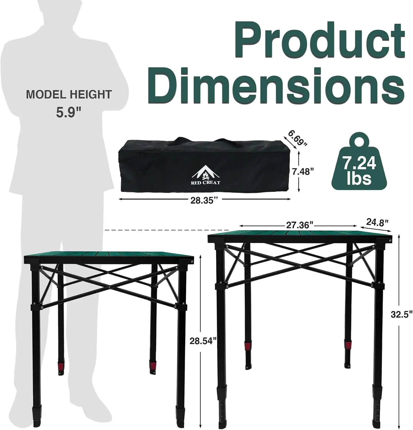 Portable Folding Camping Table Lightweight with Adjustable Height | Aluminum Roll-Up Camp Table with Storage Pockets & Carry
