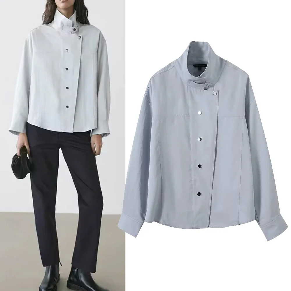 

Fashionable Casual High Collar Long Sleeve Women's Shirt H2883 Versatile Style Cotton Polyester Triacetate Fiber Spring 2026
