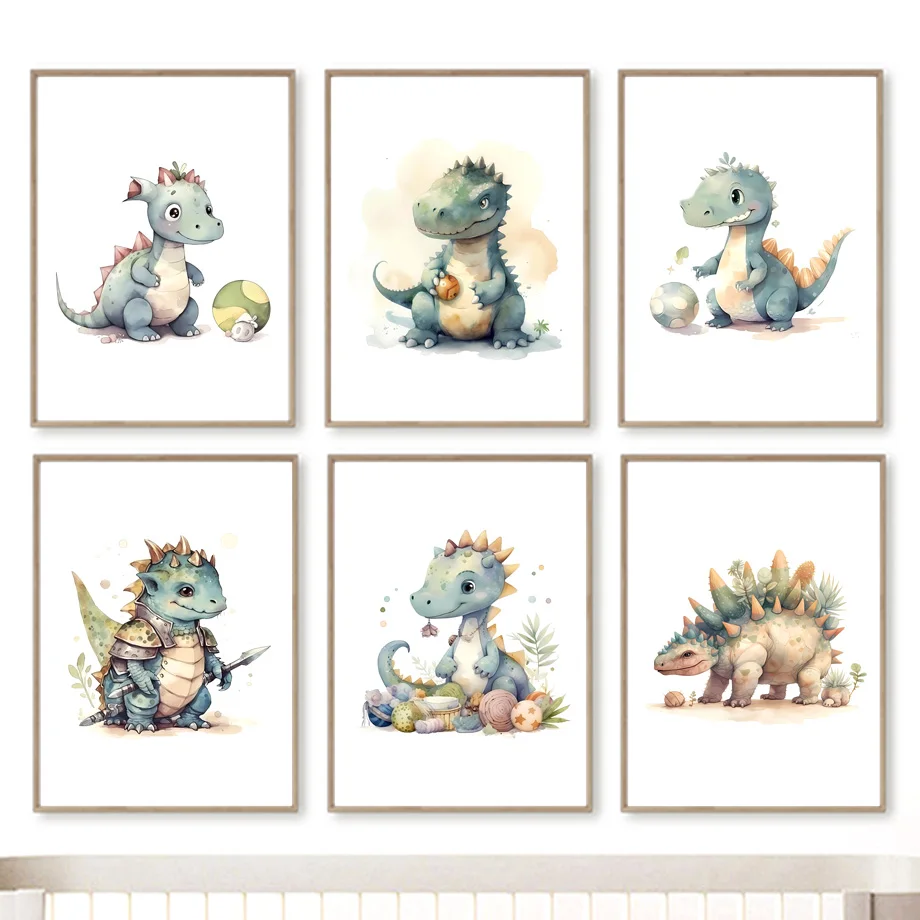 

Cartoon Kawaii Dinosaur Baby Boy Jungle Dino Posters Nursery Wall Art Canvas Painting Print Pictures Child Kids Room Home Decor