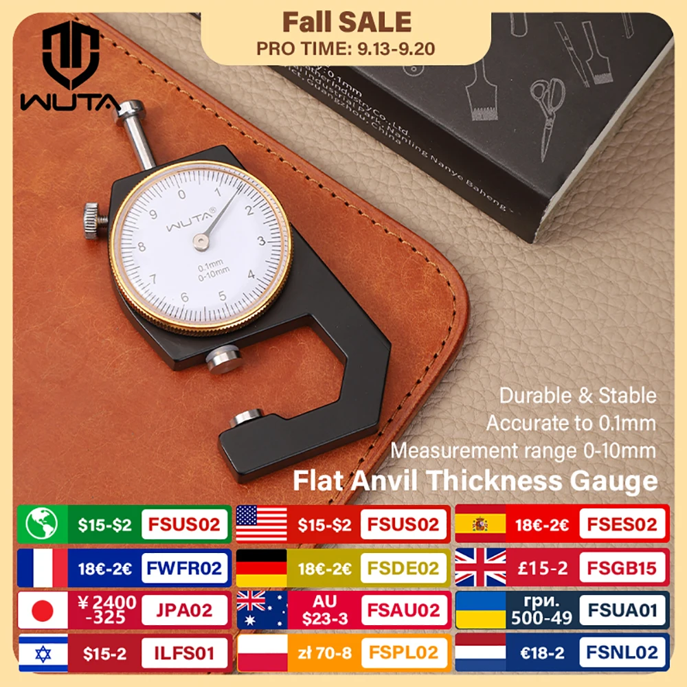 WUTA Dial Thickness Gauge Flat Anvil 0-10mm 0.1mm Precision Leather Portable Gauge Calipers DIY Measuring Tools for Bead Pearl