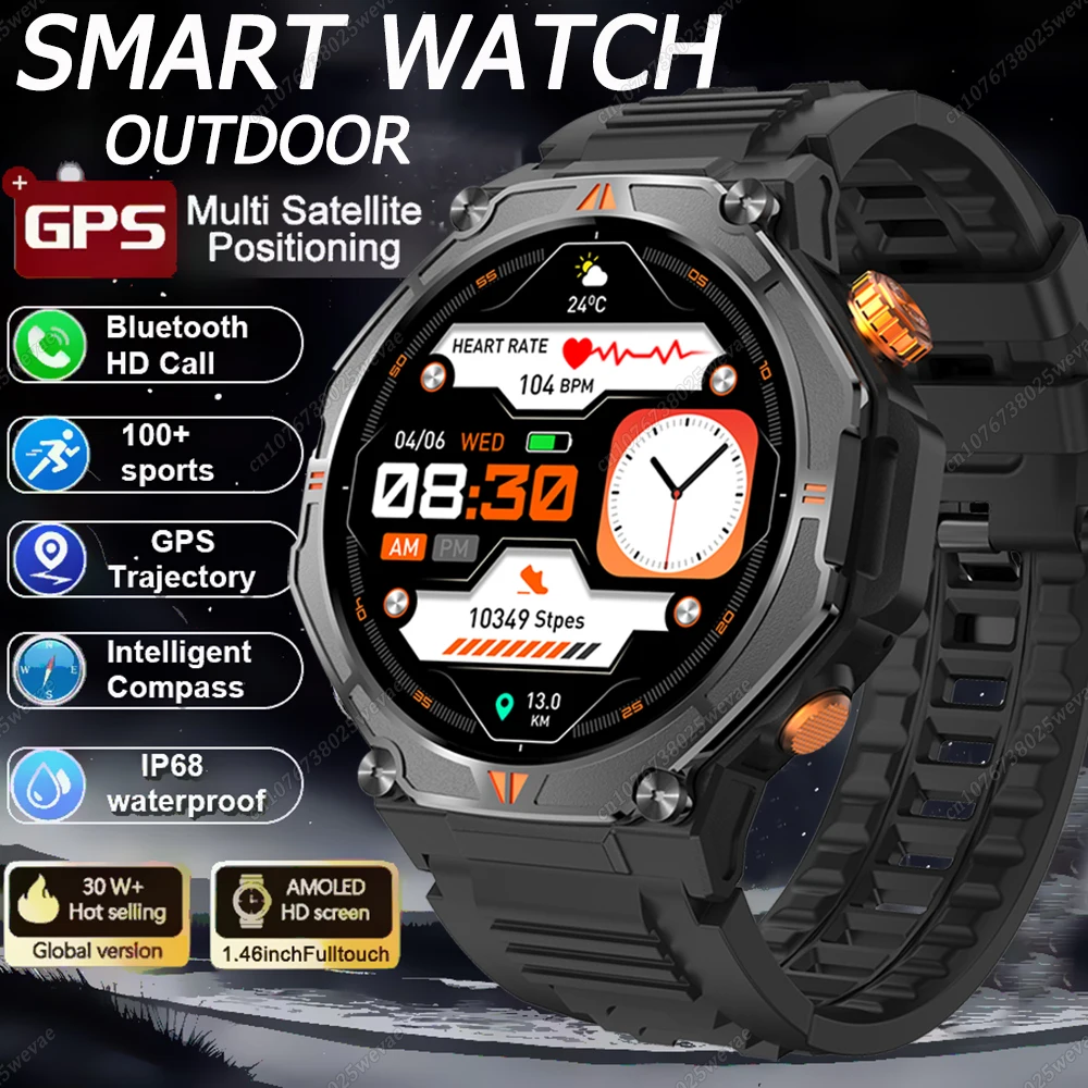 

Новые умные часы AMOLED для мужчин, спортивные, фитнес-часы, аккумулятор 500 мАч, водонепроницаемые, Bluetooth, вызов, уличные военные умные часы для Android IOS