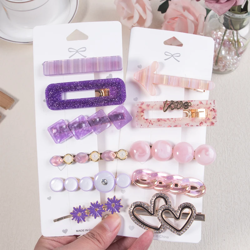 5pcs/4pcs Fashion Girls Pearl Hair Clips Crystal Barrettes Alloy Hairpins Clips Women Girls Hair Accessories