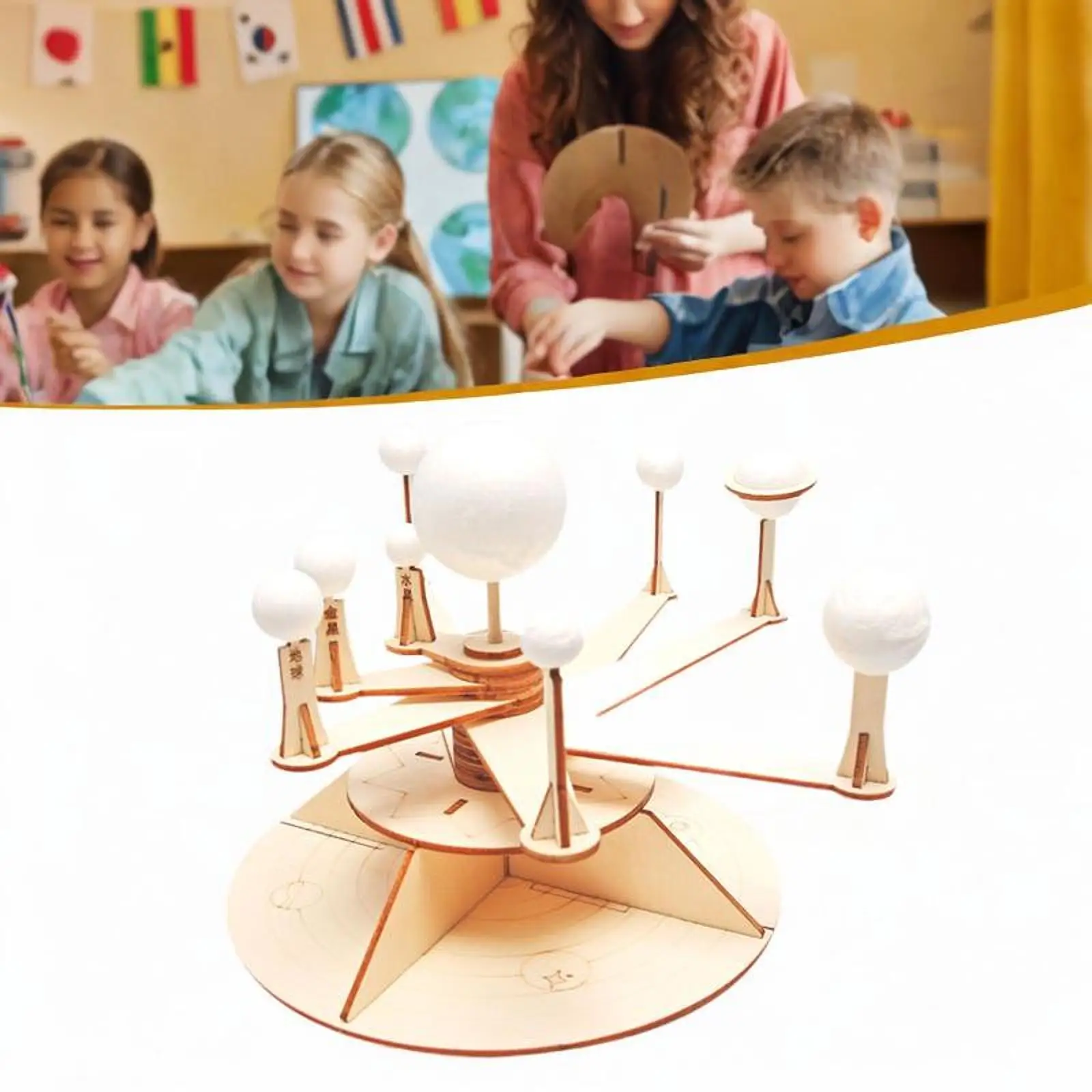 Kit de madera con tallo hecho a mano, experimentos de bricolaje, juguetes científicos, Kit de modelo de sistema Solar para niños de primaria