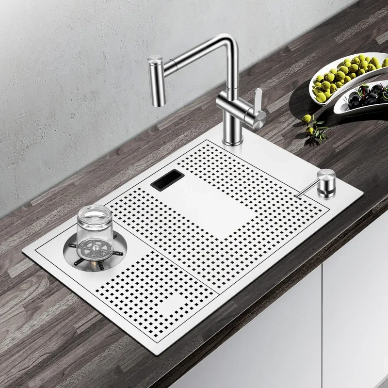 Kitchen Bar Multifunctional Sink with High Pressure Cup Washer Drain Basket Rack Sinking Undercounter Vegetable Basin