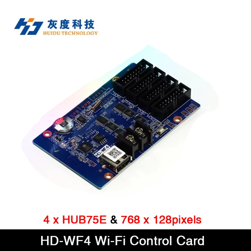 Huidu HD-WF4 Single-Dual Color Wi-Fi Control Card with Mobile App Support 768x128 Pixels 4 x HUB75 Interfaces for Electronics