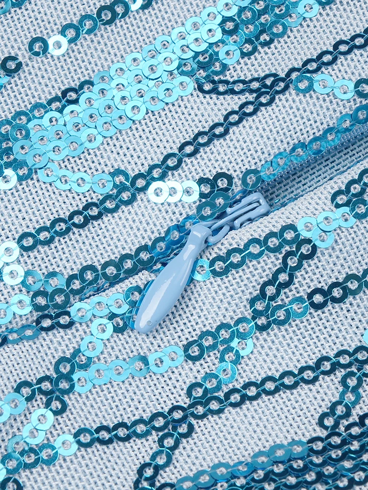 Party Dress Night Club Wear Baby Blue Feather Short Prom Dress Diamond Sequins Glitter V Neck Mini Birthday Cocktail