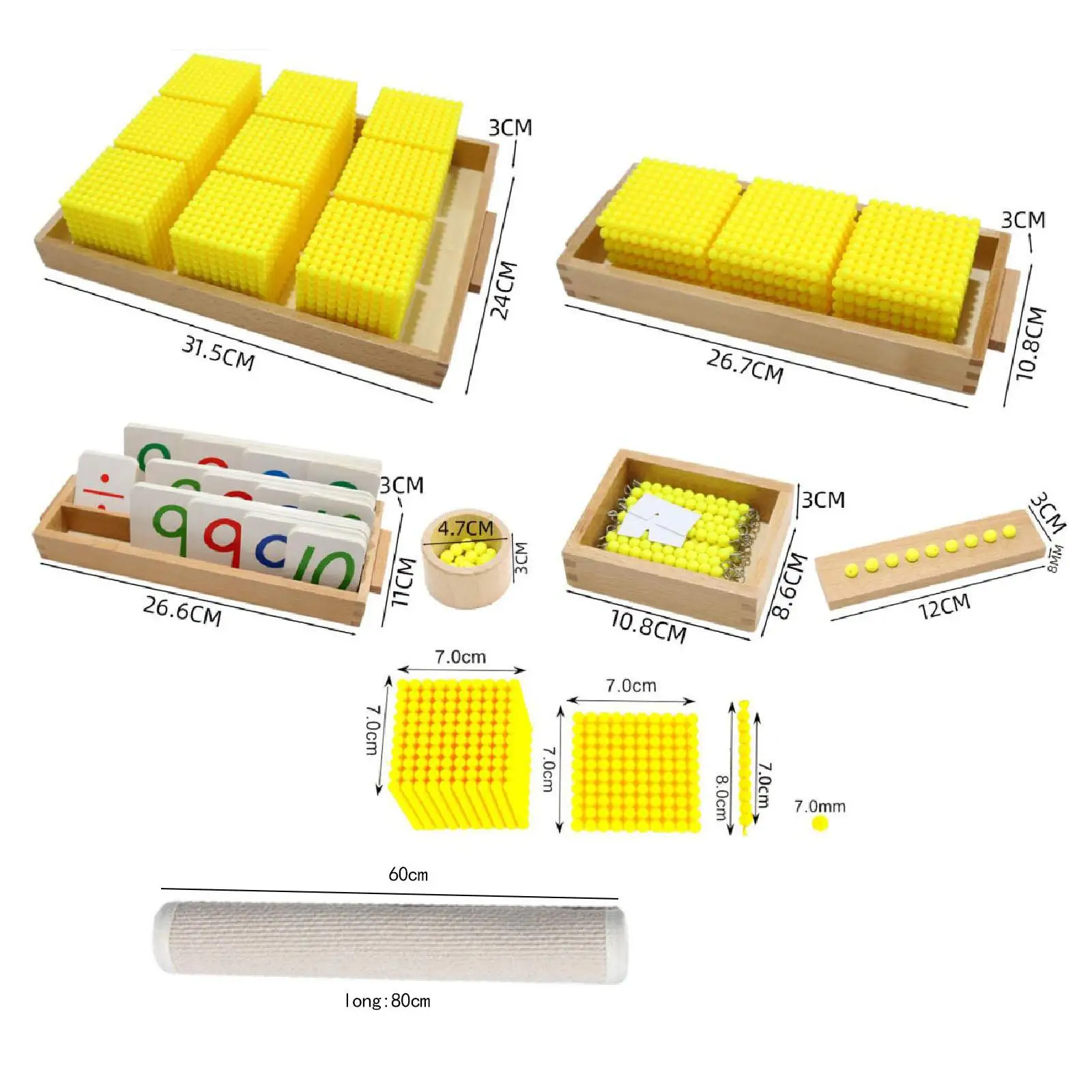 Montessori ของเล่นทางคณิตศาสตร์ของเล่นเพื่อการศึกษาระบบทศนิยมแนวคิดจำนวนของเล่นฝึกประสาทสัมผัสทางคณิตศาสตร์ช่วยสอนสำหรับเด็กวัย3-7ปี