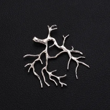 5 יחידות ציפוי נחושת כסף 27X31mm ענף עץ בסיס ריק תליון לעשיית תכשיטים בעזרת קבושון