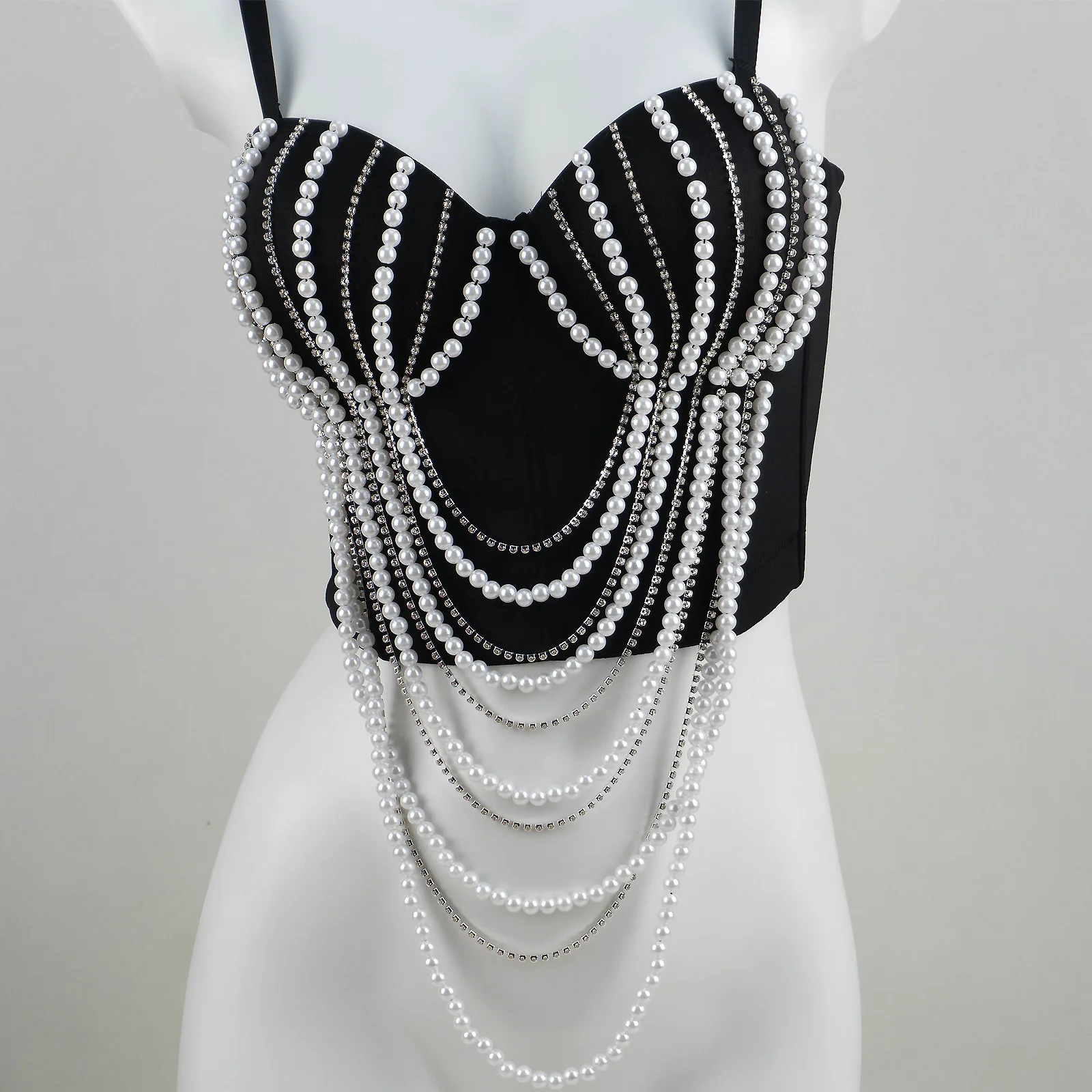 

Корсет со стальной костью и жемчугом Galaxy, верхняя одежда, бюстье со съемной цепочкой, женский сверхпрочный кружевной корсет с v-образным вырезом в форме рыбьей кости