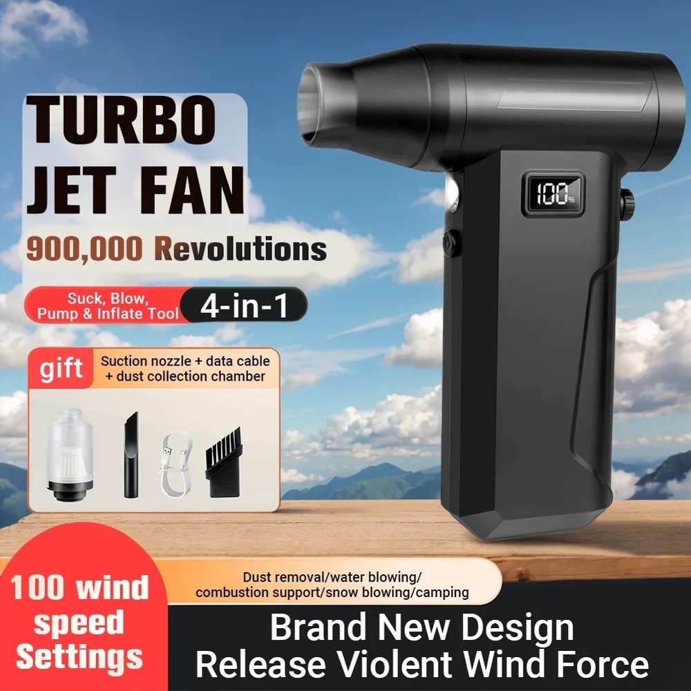 

Portable Air Violent Blower Mini Turbo Jet Fan Handheld Brushless Motor 900,000 RPM Wind Speed 52m/s industrial Duct Fan