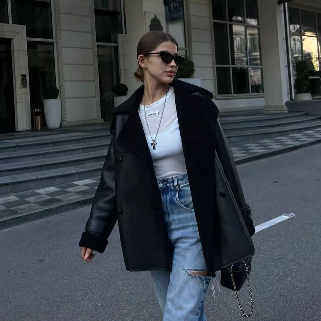 CHIC Women\'s Jackets Thick Warm Solid Suede Reversible Jacket Motorcycle Outer Coat Loose Female Overcoat Winter Autumn 2024