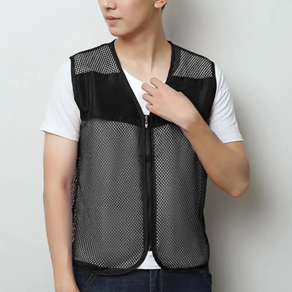 Practical Unisex Vest Zipper Closure Casual Women Men Uniform Team Top  Mesh Vest Jacket Daily Life