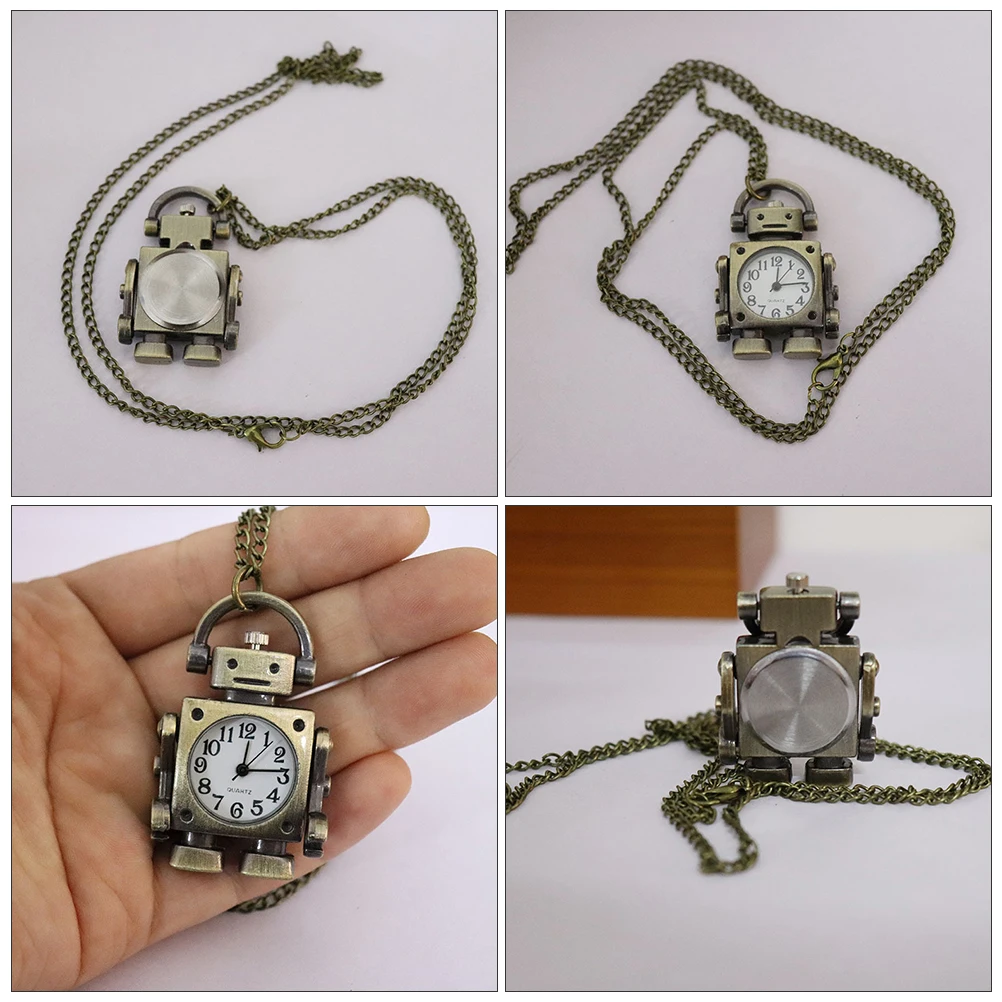 

Retro Robot Pocket Watch Necklace Durable Rust resistant Vintage Design Compact Portable Long Chain Daily Use Metal Alloy