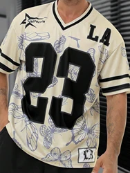 Mens Los Angeles NO.23 Print T-Shirt Man Short Sleeve Round Neck Tee Vintage Casual Mesh Jersey Oversize Tops Men Clothes