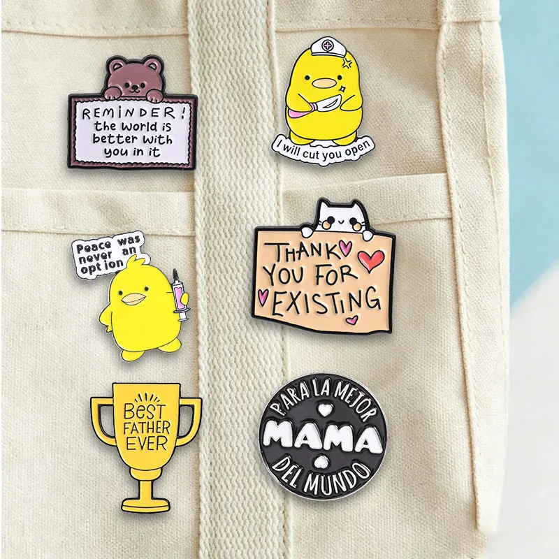 The Best Parents THANK YOU FOR EXISTING Enamel Pins Cute Cartoon Brooches Fashion Lapel Badge Backpack Clothes Jewelry Gift