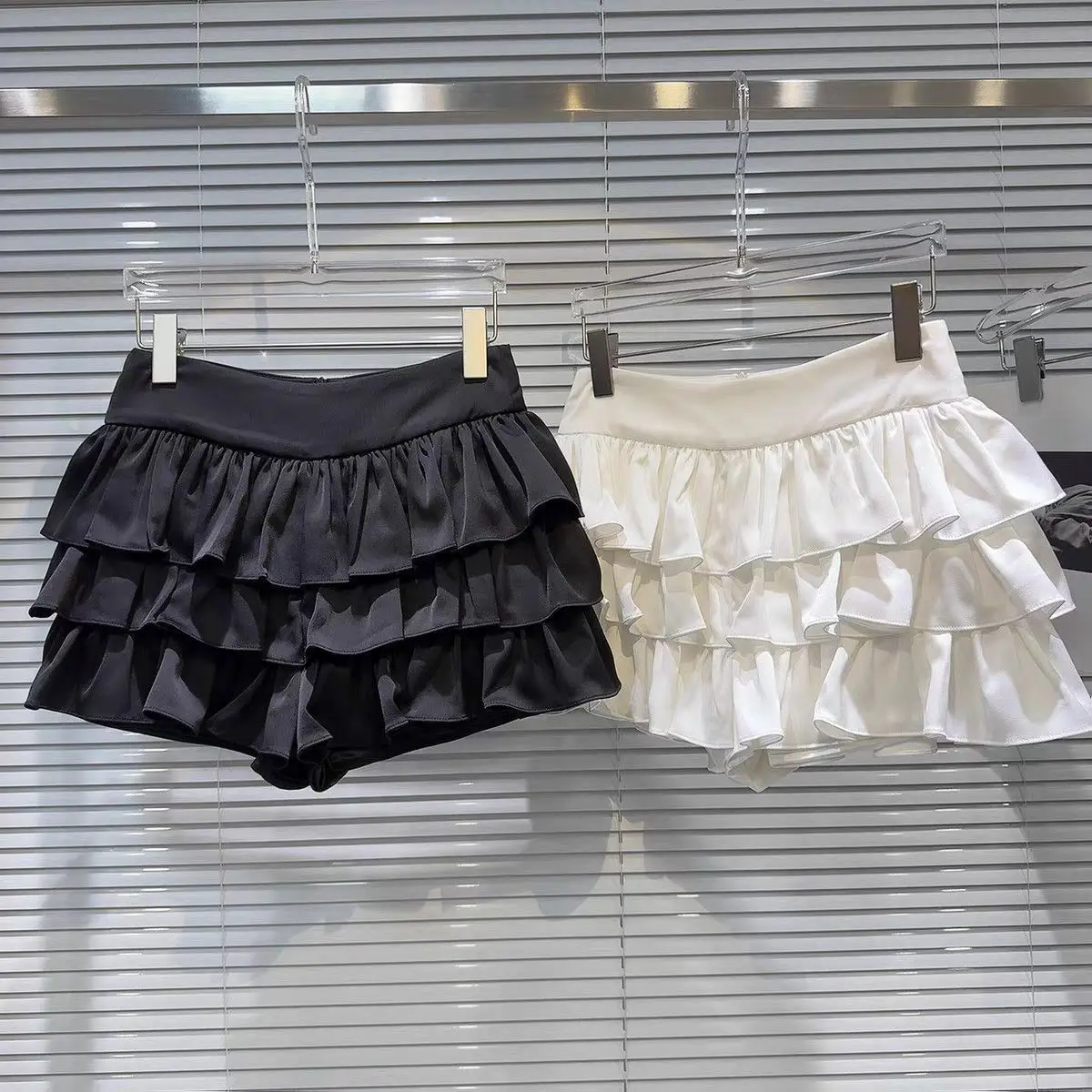 Fluffy Skirts Summer New Lotus Leaf Lace Solid Color High Waist Sweet Cake Skirt