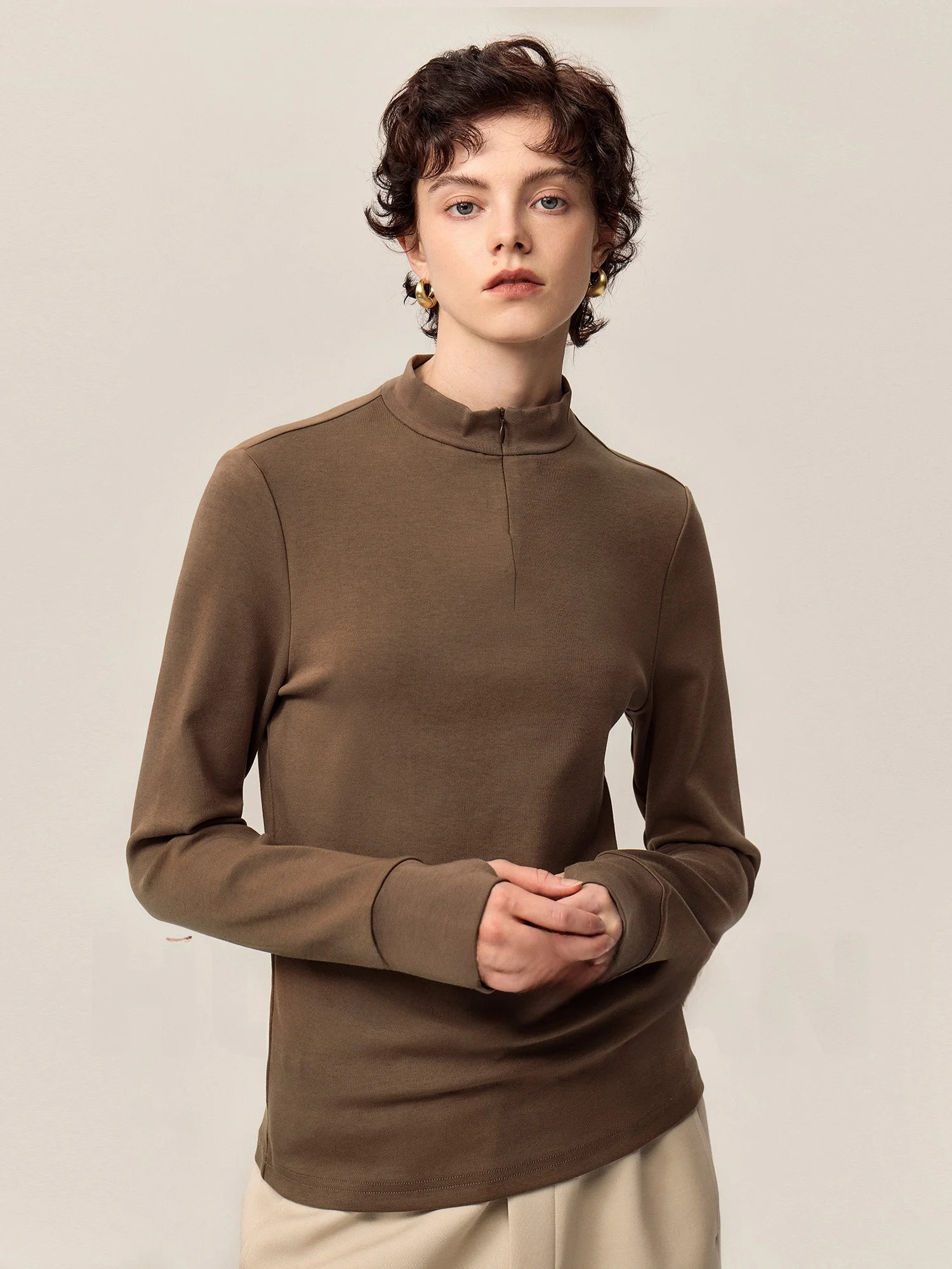 

Hua Ji Yan Swan Ne High Densi Double Tead Warm Base Layer irt Long Sve round Ne Cotton Polyester Stretch Fiber