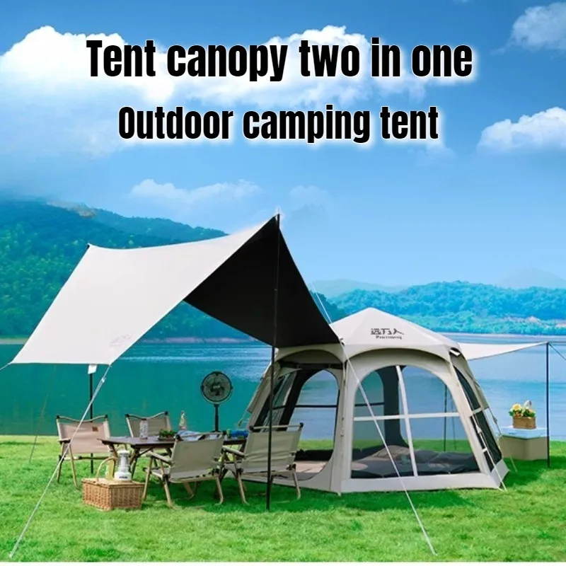 

Навес для палатки на открытом воздухе, 3-4 человека, полностью автоматический складной удобный навес для кемпинга, встроенный виниловый крест, шестиугольный навес от солнца