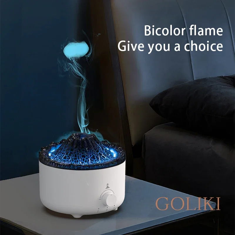 Humidificador de 560ML con Control remoto, difusores de aceite esencial, difusor ultrasónico de llama de volcán con pulverizador en forma de Medusa, fabricante de niebla