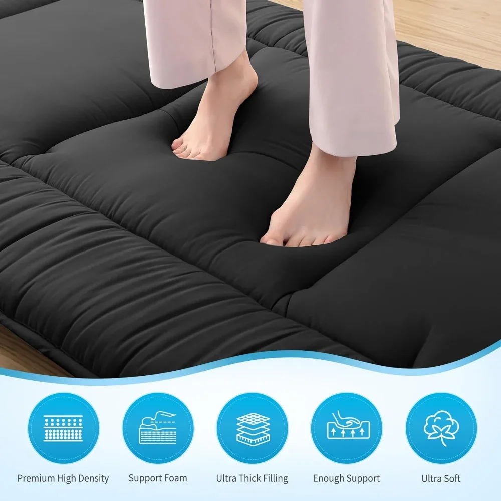 Japanese Futon Mattress,Floor Mattress Thicken Sleeping Mattress Foldable & Portable Roll up Camping Mattress,Black,Twin